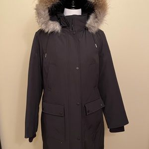 Andrew Marc black heavy winter car length coat.